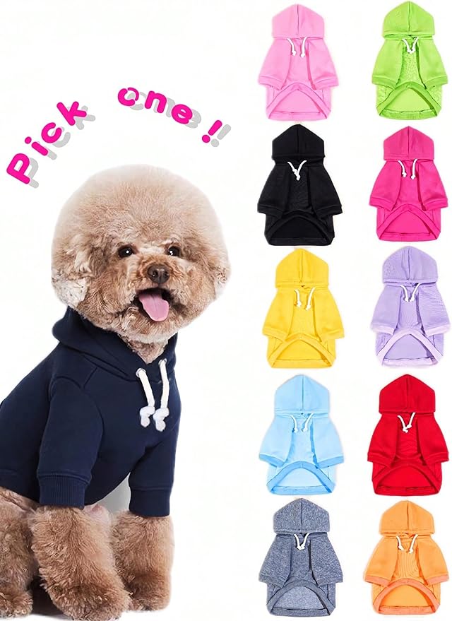 QWINEE Basic Dog Hoodie Sweatshirt Puppy Sweater Warm Cat Costumes Pet Clothes for Chihuahua Puppy Kitten Small Medium Dogs Light Blue Medium
