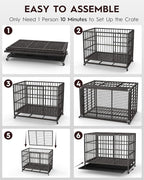 48In Heavy Duty Dog Crate, Indestructible Escape-Proof Kennel for Large Dogs, XL Dog Crates, Double Door, with Removable Tray and Wheels, Ideal for High-Anxiety Dogs