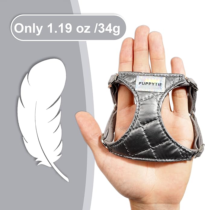 Puppytie No Pull xs Dog Harness with Multifunction Dog Leash,Soft Adjustable No Choke Escape Proof Pet Harness Vest,Glossy Grey,XS