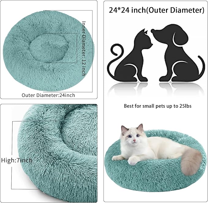 Dog Bed for Small Medium Large Dogs, 24 inch Calming Dogs Bed, Washable-Round Cozy Soft Pet Bed for Puppy and Kitten with Slip-Resistant Bottom