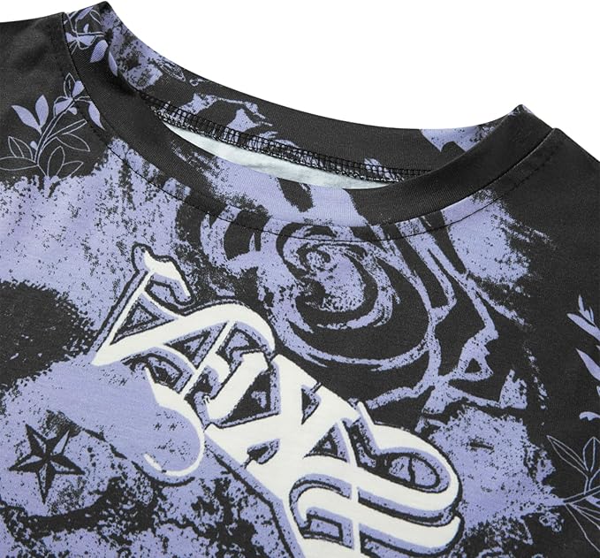 Gothic Tees for Women Y2K Grunge Graphic Short Sleeve Crew Neck T-Shirts 90s Vintage Aesthetic Emo Clothes