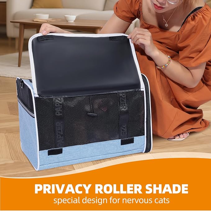 Top Loading Medium Cat Carrier with Privacy Curtain, Delta Approved TSA Pet Travel Crate Suitcase Luggage Sleeve, Soft-Sided Dog Kennel Bag 18x11x11 United Airline Approved Under Seat Blue