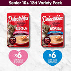 Hartz Delectables Lickable Treat Bisque Senior 10+ Wet Cat Treat Variety Pack, Food Topper, Hydrating, Grain-Free, No Fillers, No by-Products, No Added Preservatives, 1.4oz Pouch, 12ct