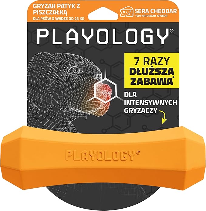 Playology Squeaky Dog Toy Fetch Stick | Durable Rubber Toys for Interactive Play | Cheddar Cheese Scented Fetch Stick for Large Dogs | Floating Dog Toy Made from Non Toxic Materials