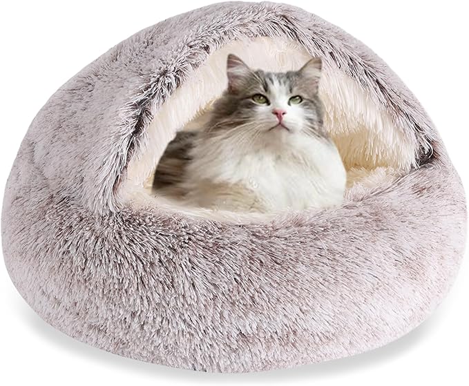 HYQ Small Dog Bed, Cat Beds for Indoor Cats Washable, Cozy Cat Cave Bed, Non-Slip Cat Beds, Calming Dog Bed with Hooded Cover, Dog Bed with Cover for Extra Small Pets (Coffee, 16×16 Inch)