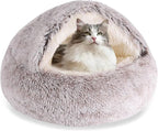 HYQ Small Dog Bed, Cat Beds for Indoor Cats Washable, Cozy Cat Cave Bed, Non-Slip Cat Beds, Calming Dog Bed with Hooded Cover, Dog Bed with Cover for Extra Small Pets (Coffee, 16×16 Inch)