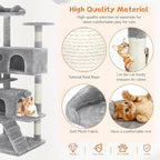 Sweetcrispy 54 Inch Cat Tree Tower, Multi-Level with Cat Scratching Post, Indoor Cat Condo with Climbing Ladder, Plush Toy, Play House for Cat, Light Grey
