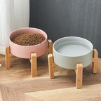 6'' Ceramic Raised Dog Bowl - 30Oz Dog Food & Water Bowl with Elevated Non-Slip Bamboo Stand, Dishwasher & Microwave Safe, Anti Vomiting Heavy Duty Pet Bowl for Small and Medium Dogs, Grey