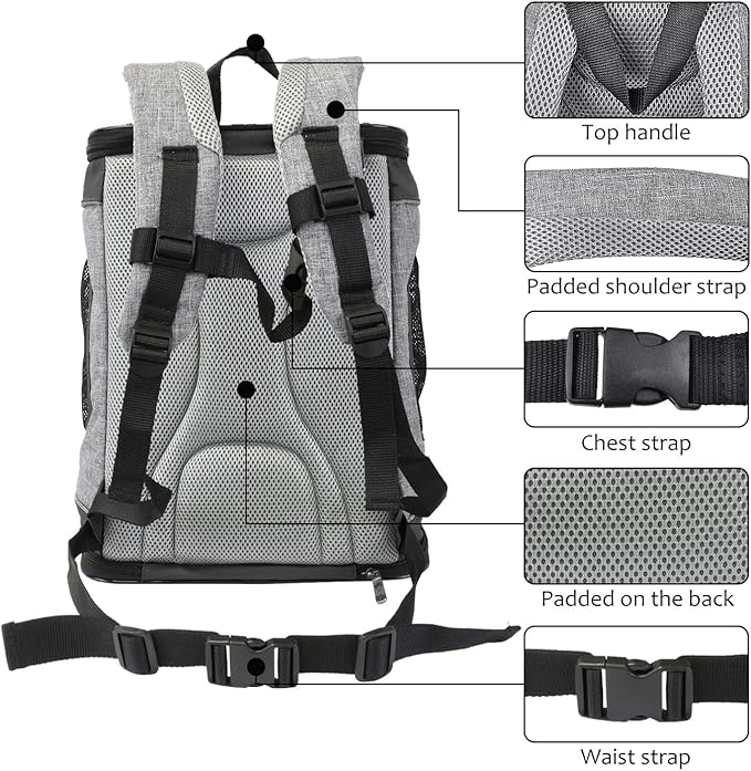 Kritter Planet Pet Carrier Backpack for Cats Dogs, Breathable Pet Backpack with 4 Mesh Window, Portable Pet Carrier for Camping