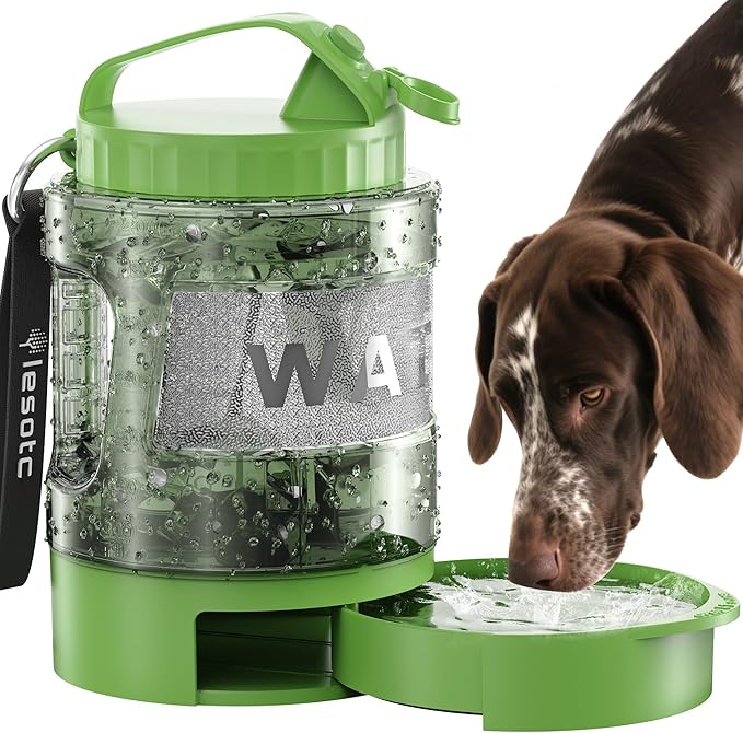 lesotc Dog Travel Water Bottle Portable with Pull-Out Drinking Bowl, 77oz Large Travel Water Bowl Dispenser for Dogs Camping Essentials Hiking Beach Road Trip Park Walking On The Go Must Haves, Green