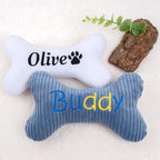 2025 Personalized Squeaky Dog Toys, Embroidered Bone Shape Corduroy Pet Pillow 8"x5"with Name, Dog Chew Puzzle Toy Custom Color Birthday Gifts for Small Medium Dogs