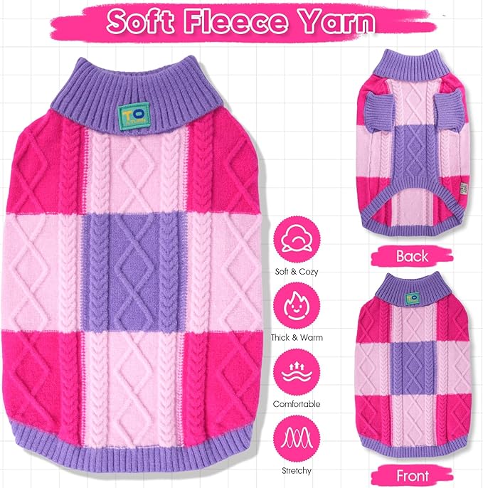 Turtleneck Pet Sweaters for Dogs Boys or Girls,Color Inlay and Moving Needle Pattern Dog Sweater,Pet Clothes,Dog Sweaters,Suitable for Various Breeds Dogs or Sizes (Purple Group,L)