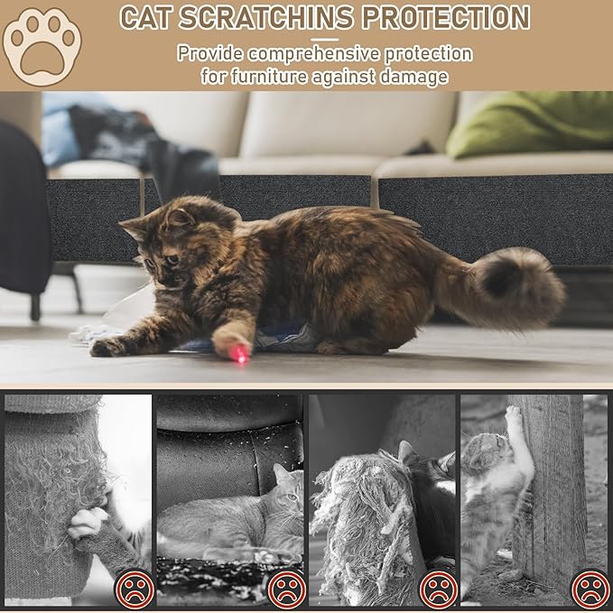 Cat Scratching Climbing Carpet Mat, Self-Adhesive Trimmable Anti Cat Scratcher Couch Furniture Protector from Cat Claws, Cat Post Covered Pad Replacement for DIY Cat Tree (Dark Gray, 15.8" x 79")