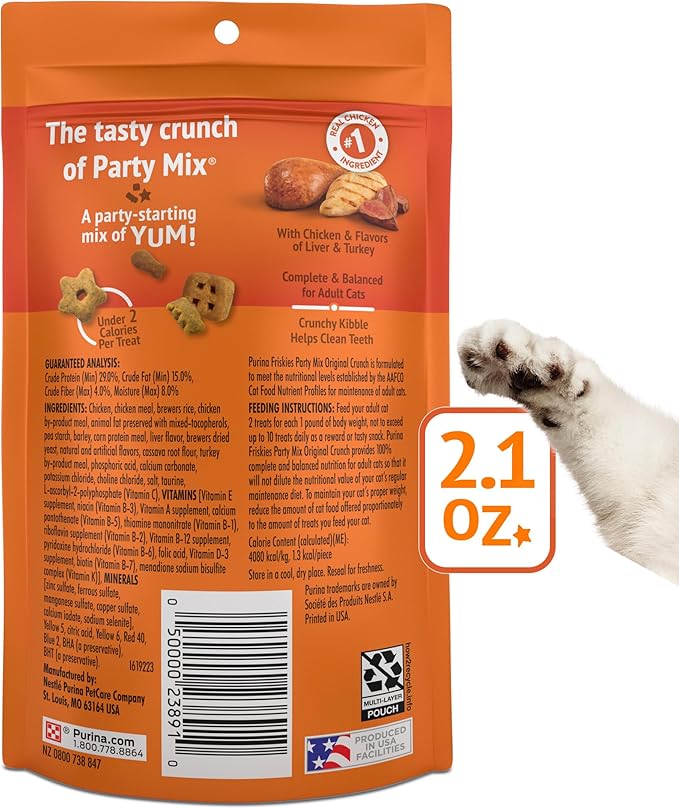 Purina Friskies Cat Treats, Party Mix Original Crunch - (Pack of 10) 2.1 oz. Pouches