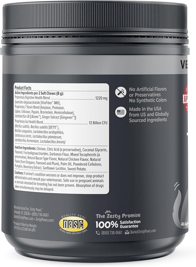 Zesty Paws Vet Strength Probiotics for Dogs, Digestive Health & Gut Flora Support, Dog Supplements, 90 Count