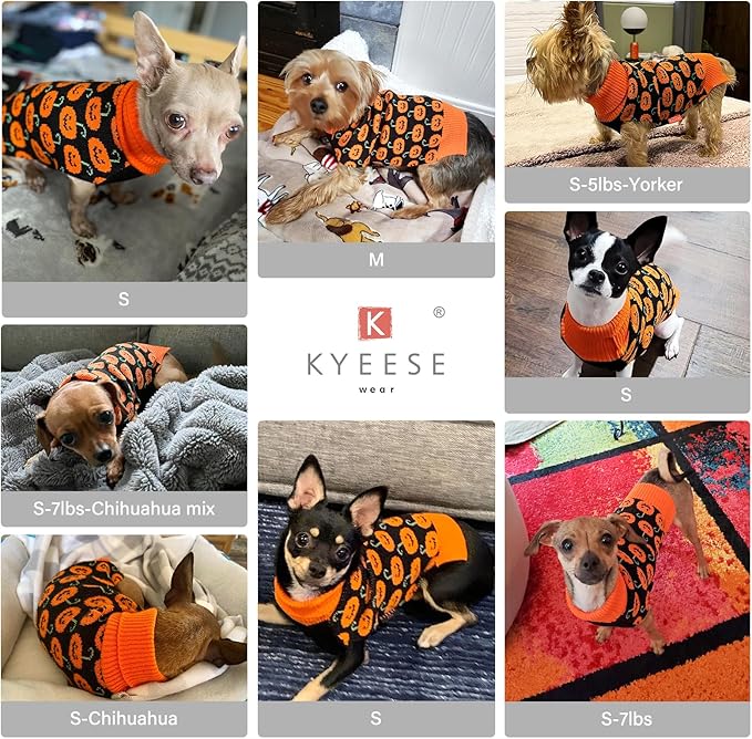 KYEESE Halloween Dog Sweater for Small Dogs with Leash Hole Adorable Pumpkin Pattern Turtleneck Doggie Outfit Soft Warm Knitwear Orange Knitted Dog Clothes Girl Festive Lightweight Halloween, Medium