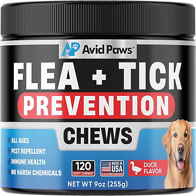 Natural Flea and Tick Prevention for Dogs - Dog Flea and Tick Treatment Chewable - Safe Flea Treatment Dogs of All Breeds & Ages - Flea Chews for Dogs - Flea Pills for Dogs for Dog Flea & Tick Control