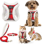 GAMUDA Small Dog Harness Collar and Leash Set, Step in No Chock No Pull Soft Mesh Adjustable Dog Vest Harnesses Plaid Reflective for Dogs Puppy Cats Kitten Rabbit (Warm Red, XXS)