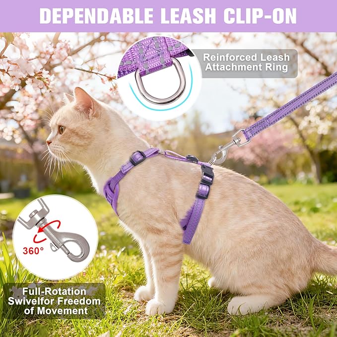 BEAUTYZOO Cat Harness, Escape Proof Cat Leash and Harness Set for Walking, Soft Breathable Vest Harness with Neck Adjustable, Reflective Easy-Control Kitten Harness for Cats (Star Design),Purple S
