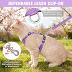 BEAUTYZOO Cat Harness, Escape Proof Cat Leash and Harness Set for Walking, Soft Breathable Vest Harness with Neck Adjustable, Reflective Easy-Control Kitten Harness for Cats (Star Design),Purple M