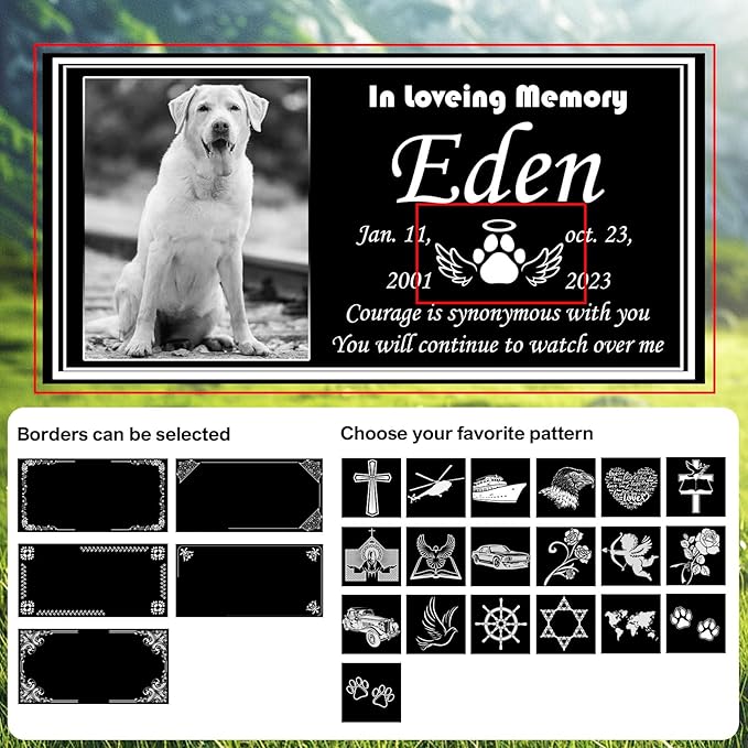 Pet Headstones for Dogs & Cats - Personalized Black Granite Dog Memorial Plaques for Outdoor Engraved Cat Grave Markers, Funerary Tombstone with Photo, Memorial Stones for Memory Garden (Animal)