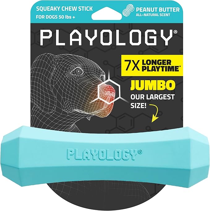 Playology Squeaky Dog Toy Fetch Stick | Durable Rubber Toys for Interactive Play | Peanut Butter Scented Fetch Stick for Large Dogs | Floating Dog Toy Made from Non Toxic Materials