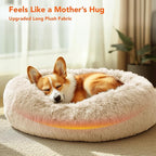 Deconovo Calming Donut Dog Bed, Washable Plush Round Pet Bed for Small Dogs & Cats with Raised Rim, Non-Slip Base and Soft Faux Fur—Lightweight, Easy-Care Design Beige 25" L x 25" W x 8" Th