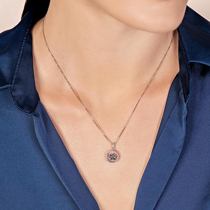Jewelili Sterling Silver Dancing Dog Paw Pendant Necklace for Women | Treated Black or Blue & Natural White Round Diamonds | 18" Box Chain | Luxury Jewelry Gift for Her | Gift Box Included