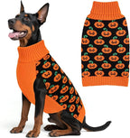 KYEESE Halloween Dog Sweater for Large Dogs with Leash Hole Festive Pumpkin Turtleneck Thick and Soft Orange Knitted Outfit Warm Puppy Sweater for Winter Cozy Dog Clothes for Halloween, XXX-Large