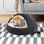 Round Hooded Cat Bed & Dog Bed with Cover Cave, Dog Bed for Small Dogs, Faux Fur Cuddler Round Coved Cat Bed Self Warming Donut Dog Bed Fits up to 5 lbs Pets(Dark Grey, 16inch x 16inch)