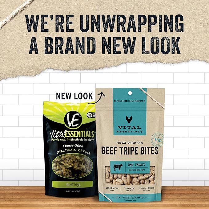 Vital Essentials Beef Tripe Bites Dog Treats, 2.3 oz | Freeze-Dried Raw | Single Protein | Premium Quality High Protein Training Treats | Grain Free, Gluten Free, Filler Free