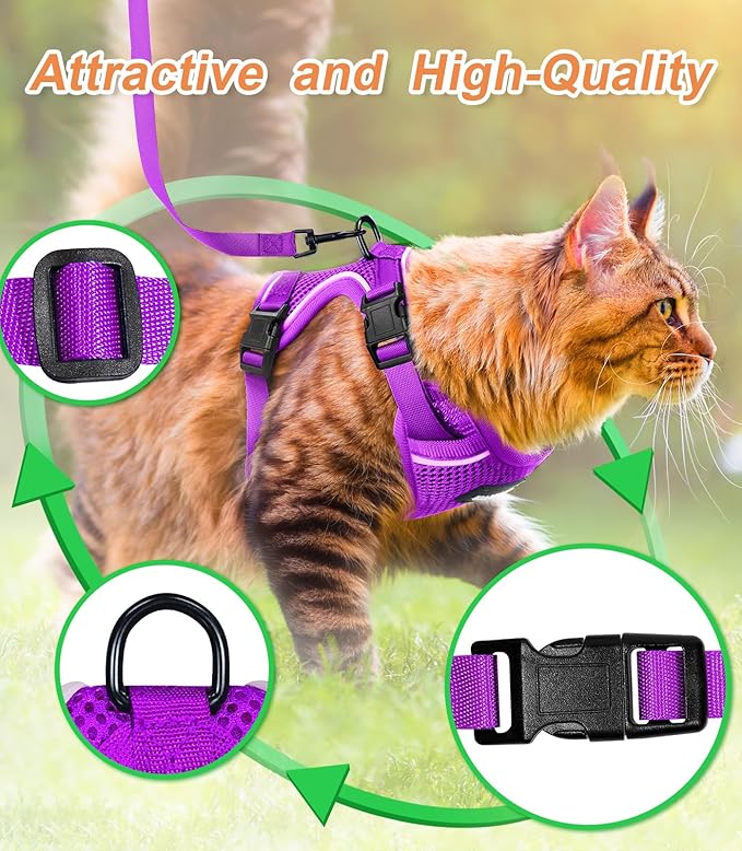 Halypet Cat Harness and Leash Set [ MAX Safety Third Generation ] Escape Proof Soft Adjustable Cat Leash Breathable Comfortable Vest Easy to Wear Kitten Harness for Outdoor Walking