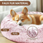 JOLLYVOGUE Calming Dog & Cat Bed for Small Dogs, Anti-Anxiety Donut Cuddler Cozy Soft Round Bed with Anti-Slip Bottom, Fluffy Faux Fur Plush Cushion Beds for Small Medium Dogs, 20"/Smoke Pink