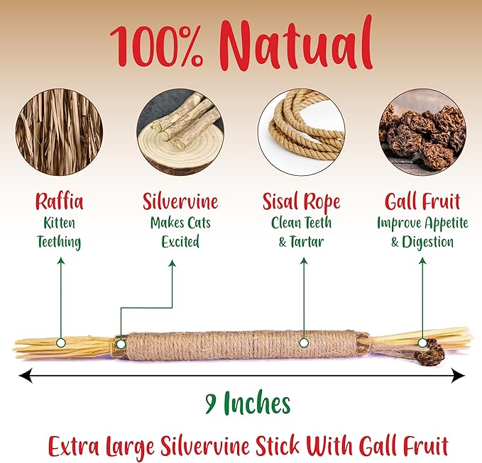 6 PCS Cat Chew Ropes & Silvervine Sticks, Cat Chew Toy Gale Fruit & Raffia for Stress and Anxiety Relief, Enrichment and Play, Kitten Teething Toys, Transfer Chewing from Wires to Cotton Rope