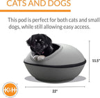 K&H Pet Products Unheated Kitty Mod Dream Pod Cat Bed for Large Cats, Indoor Cat Cave, Cat Mat Hideaway for Small or Large Cats and Kittens, Unheated Gray/Black 22 Inches