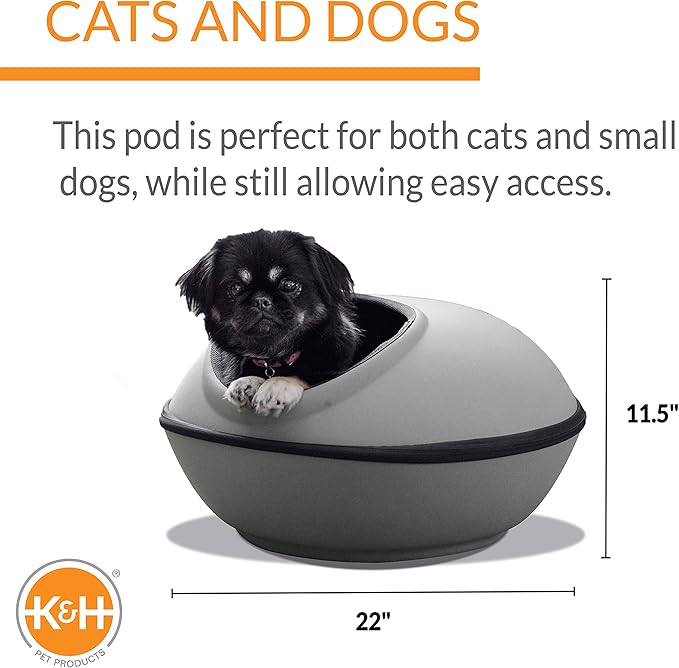 K&H Pet Products Unheated Kitty Mod Dream Pod Cat Bed for Large Cats, Indoor Cat Cave, Cat Mat Hideaway for Small or Large Cats and Kittens, Unheated Gray/Black 22 Inches