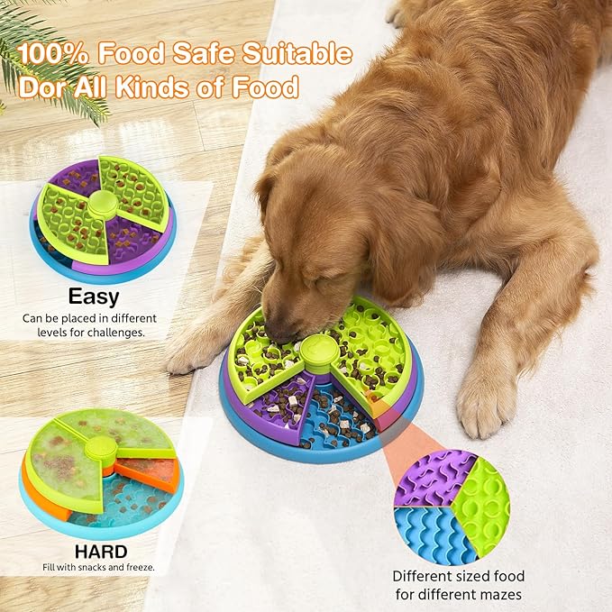 Slow Feeder Dog Bowl 3 Layers, Reduces Boredom and Anxiety, Food Puzzle Feeder, Non-Slip Interactive Puzzle Game for Small/Medium/Larger Dogs (2pcs)