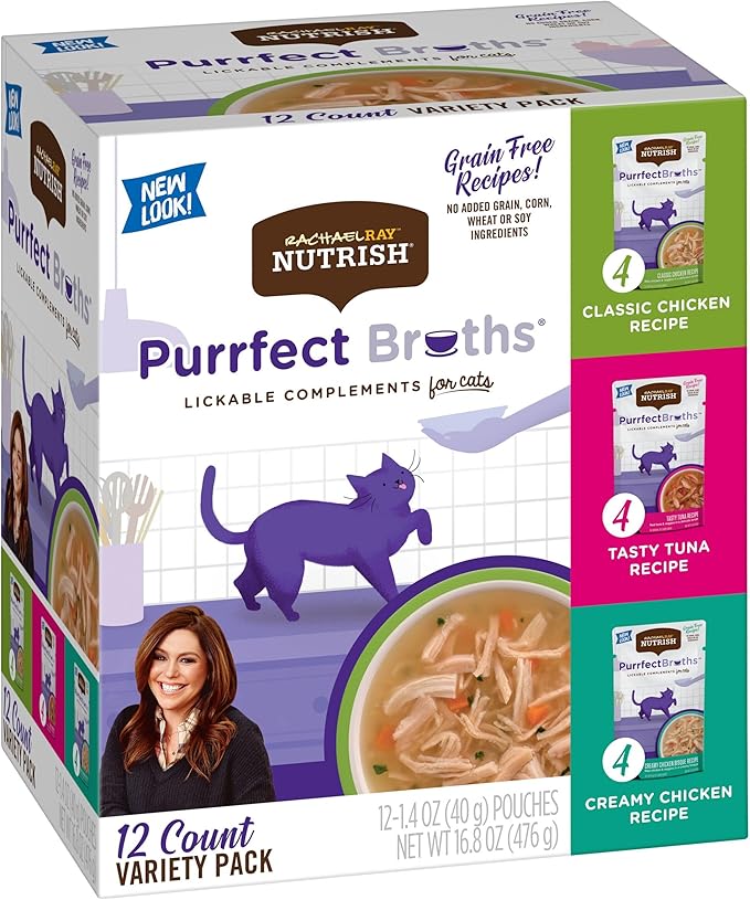 Rachael Ray Nutrish Purrfect Broths Wet Cat Food, Variety Pack, 1.4 Ounce Pouch (Pack of 24), Grain Free