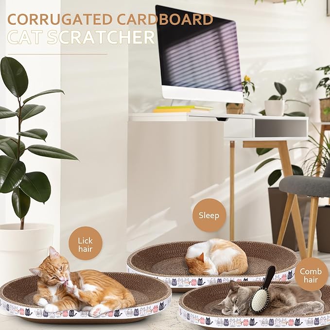Mixweer 4 Pcs Cat Scratcher Cardboard Oval Cat Scratch Pad Board Bed Bowl 2 in 1 Cat Scratcher Cat Scratching Post Corrugated Lounge Couch Nest for Cats Grinding Claw Furniture Protector Indoor