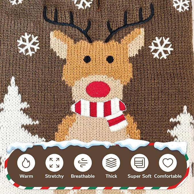 PETCARE Brown Reindeer Dog Sweater Christmas Vest Ugly Snow Xmas Puppy Costume Pet Holiday Warm Fall Winter Clothes for Small Medium Large Dogs Cats Pullover Sweaters Outfits