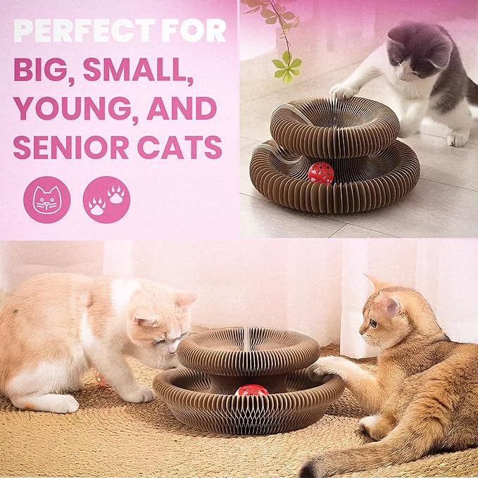 Fin & Jacky Magic Organ Cat Scratcher Board Toy, Upgraded Magnets & Durable High-Density Cardboard for Stability, Eco-Friendly, Kitty Kurlz Round Cat Scratcher, Interactive Indoor Playboard
