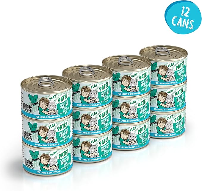 B.F.F. Play - Best Feline Friend Paté Lovers, Aw Yeah!, Turkey & Tuna Tweet Me! with Turkey & Tuna, 2.8oz Can (Pack of 12)