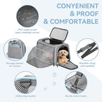 Petsfit Expandable Large Cat Carrier Small Dog Carriers Airline Approved, 17" Lx 11" Wx 11" H Soft-Sided Portable Washable Pet Travel Carrier with 2 Extension for Kittens, Puppies, Rabbits