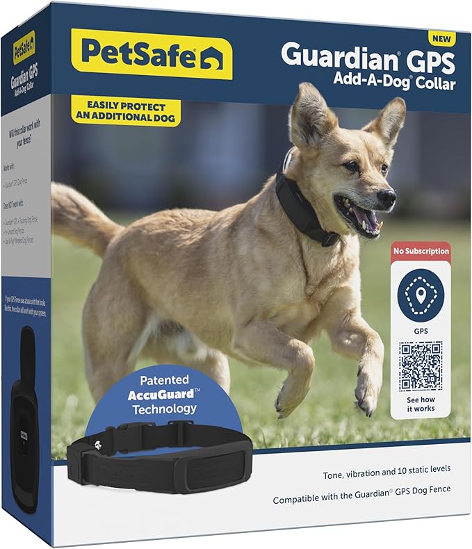 PetSafe Guardian GPS Dog Fence Add-A-Dog Collar - Add-On for Guardian GPS Dog Fence System - Backed with AccuGuard Technology - Tone, Vibration & 10 Levels of Static Correction - Black