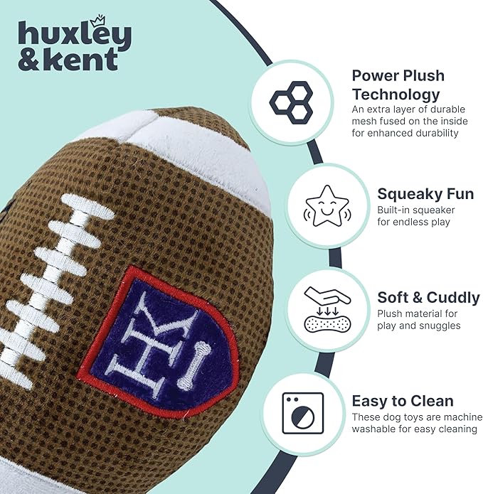 Huxley & Kent Funny Dog Toy w/Squeaker – Power Plush Squeaky Dog Toys for Small, Medium & Large Dogs – Soft Stuffed Animal for Indoor Play & Fetch - HK Football, Large