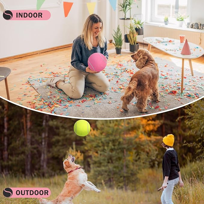 SCENEREAL Large Tennis Ball for Dogs, 2 Pack 9.5" Inflatable Dog Toy Balls for Large Medium Small Dogs Puppies, Funny Interactive Sports Ball for Indoor Outdoor Training Playing