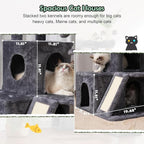 Cat Tree for Indoor Cats Large Adult, Heavy Duty Cat Tower for Big Cats, Cat Tree House with Self Groomer Brush, Big Padded Top Perch, Scratching Post, Hammock, Smoky Gray GCT012G