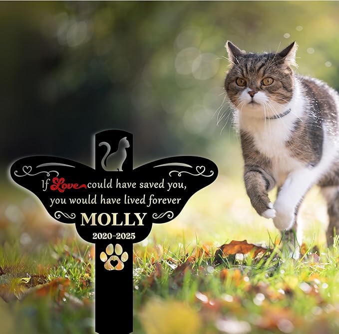 Cat Memorial Garden Marker | Engraved Pet Headstone with Custom Name and Dates | Outdoor Cat Tombstone for Yard | Garden or Cemetery | Pet Grave Markers Cats