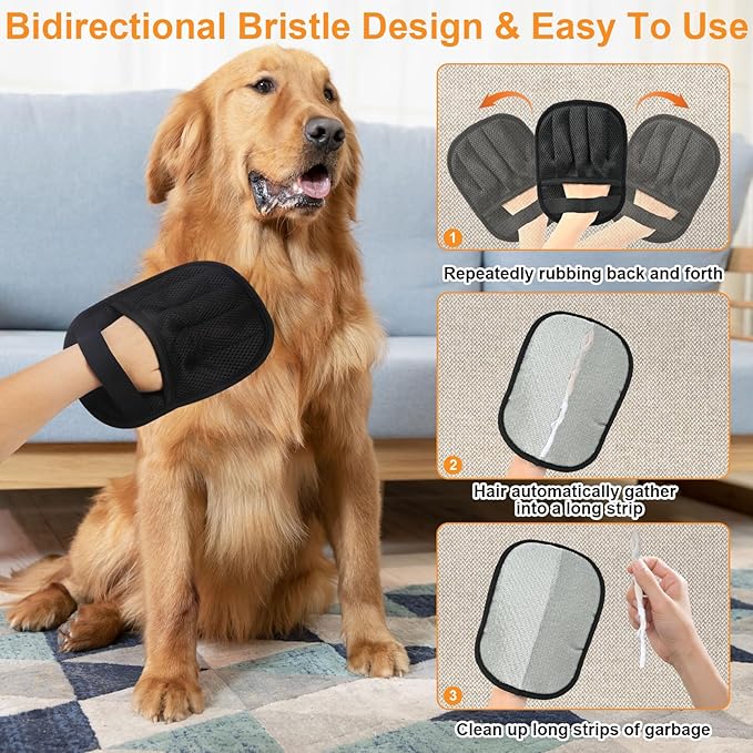 2PCS Upgraded 5-Finger Pet Hair Removal Glove for Cats & Dogs, Reusable Electrostatic Pet Hair Remover Gloves, Efficient Pet Grooming Gloves Brush Tool for Furniture, Clothing, Couch & Carpet
