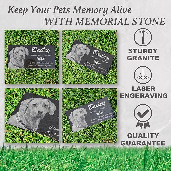 Personalized Black Granite pet Memorial Stone, Garden Plaque Engraved with Photo for Dogs, Customized Headstone for Cemetery Decoration, Memorial Gifts for Loss of Dog, Cats and Family Pets